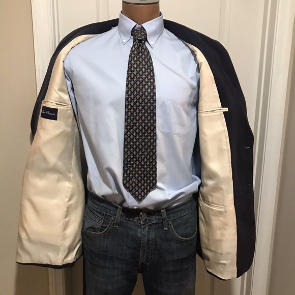 ALAN FLUSSER MENS BLAZER SIZE 44R BLUE SPORT‎ COAT 100% SILK SUIT JACKET - Picture 9 of 12